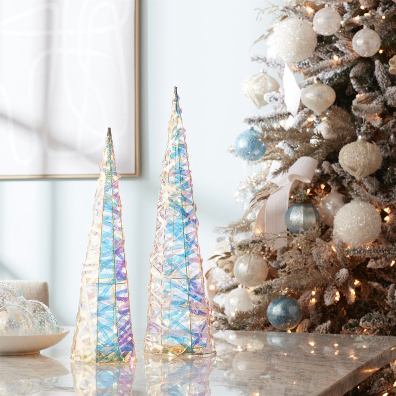 Melrose LED Lighted Iridescent Tree Christmas Decorations - 23.75" - Set of 2